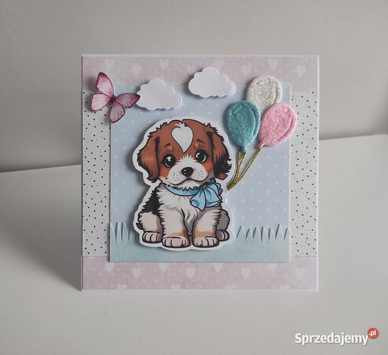 Kartka ręcznie robiona na urodziny z pieskiem łódzkie Łódź sprzedam