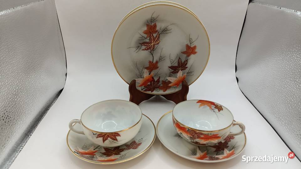 Dwa razy trio jesienne liście azjatycka Filiżanki i spodki