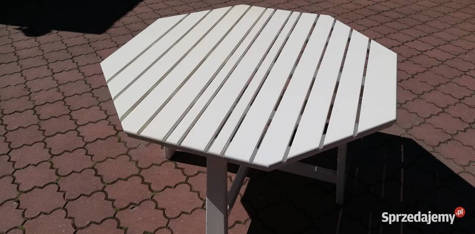 Stół ogrodowy drewniany biały składany na taras