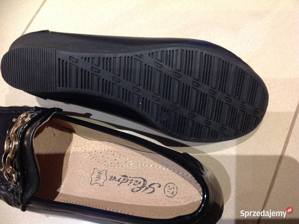 Buty Półbuty Mokasyny na Koturnie Damskie Czarne Nowa Sól