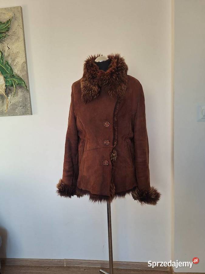 Naturalny kożuch z kozy kozi brązowy z futrzanym Kurtki i płaszcze Kraków