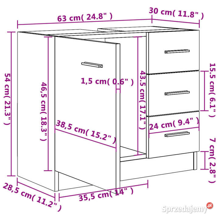 Szafka pod umywalkę kolor dąb sonoma 63x30x54
