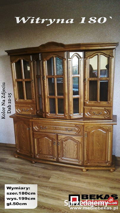 Komplet Witryna 180 Stół Ludwik 8 Krzeseł Orzech 50cm Wejherowo