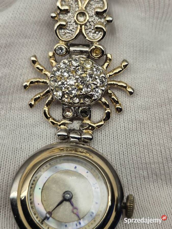 Vintage piękny biżuteryjny zegarek szwajcarski Chorzów
