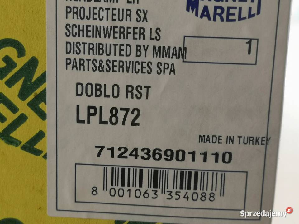 LAMPA LEWY PRZÓD FIAT DOBLO 2005 NOWA MAGNETI