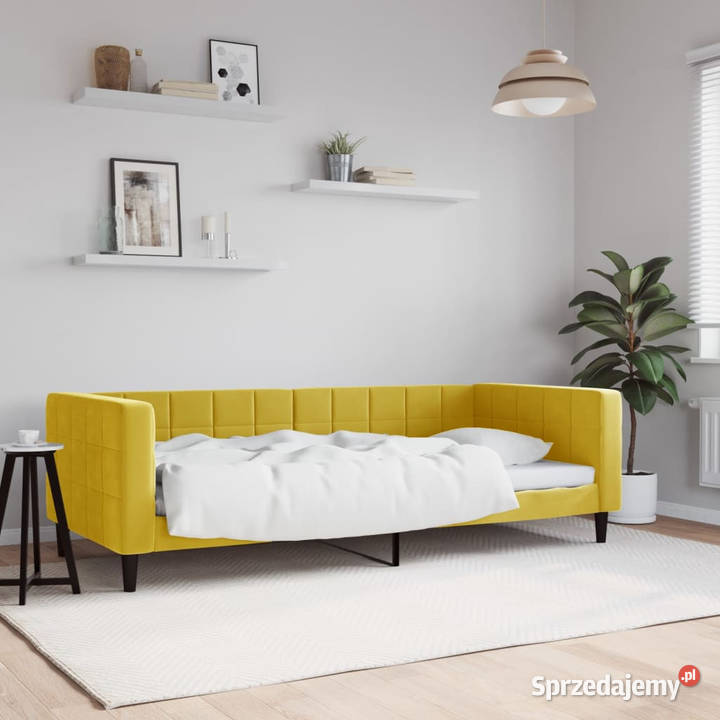 Sofa z funkcją spania żółta obita aksamitem sprzedam