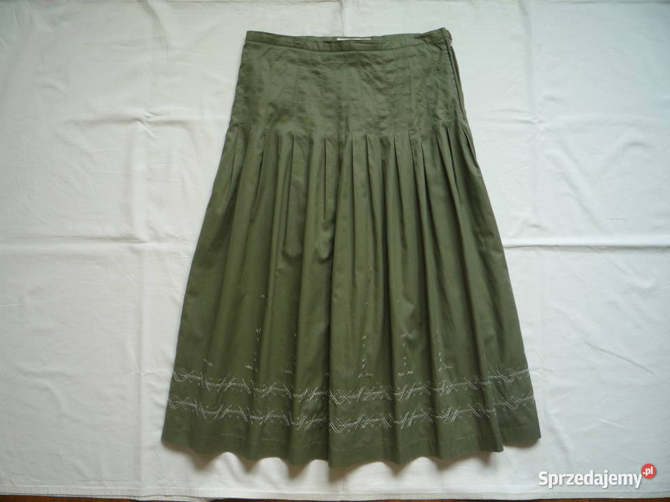 HM 38M Zielona khaki długa spódniczka haft H&M Szczecin