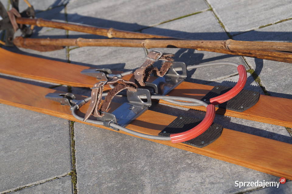 Stare drewniane narty dziecięce 100 kijki Pruchnik sprzedam