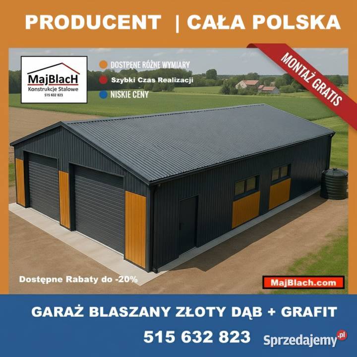 A164Wielostanowiskowy Garaż Blaszany z Bramami Jarocin