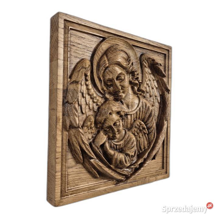 Płaskorzeźba z drewna Anioły ochrona i spokój Malechowo