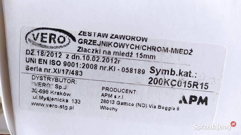 VERO APM Zestaw zawor w k towych 200KC015R15 na mied 15mm Kalisz