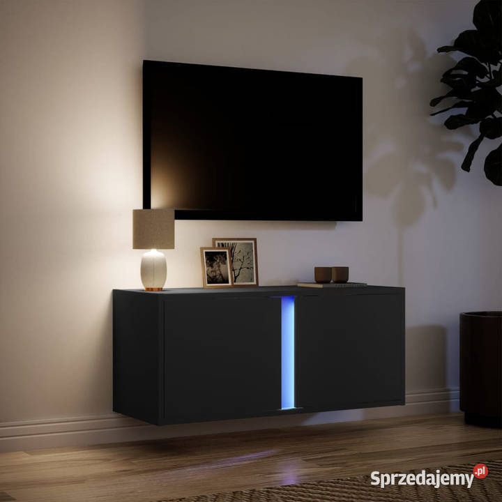 Ścienna szafka TV z LED czarna 80x31x35 WM852258 Warszawa