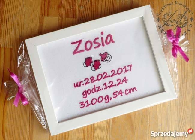 Ramka Z HAFTEM metryczką PREZENT na Narodziny Toruń