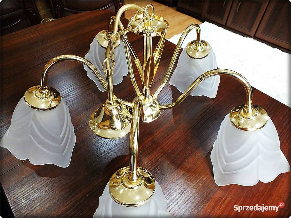 Złoty Żyrandol do salonu Piękna Lampa wisząca Oświetlenie lubuskie Żary sprzedam