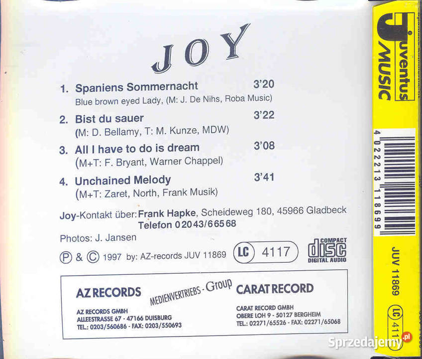Maxi CD Joy Spaniens Sommernacht 1997 Brwinów