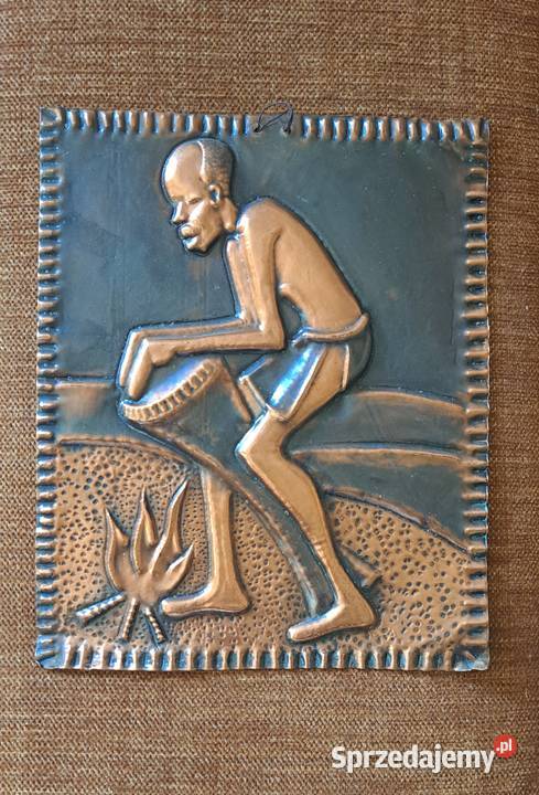 miedziana ręcznie wykonana płaskorzeźba Afryka Warszawa