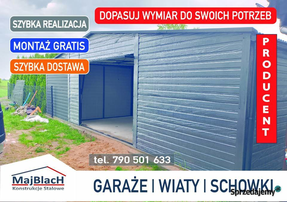 Garaż Blaszany GRAFITOWY Bramy Uchylne Garaże 45m2 Sprzedaż Pułtusk