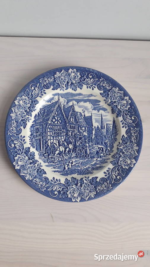 Talerz płaski England Ironstone niebieski Głuchołazy