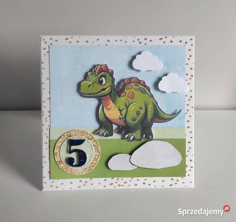 Kartka ręcznie robiona na urodziny z dinozaurem Łódź