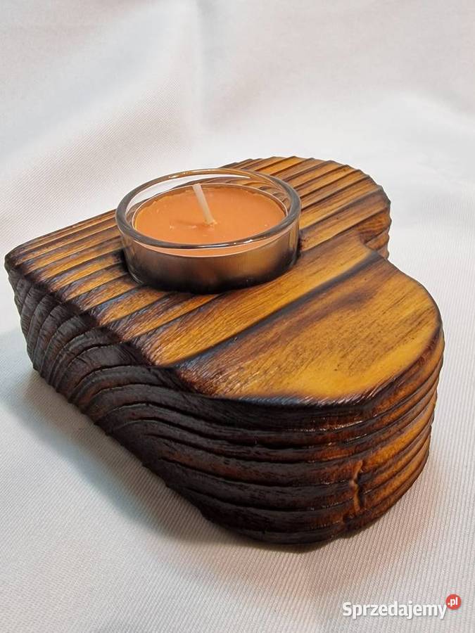 Świecznik drewniany serce karmelowy na tealight