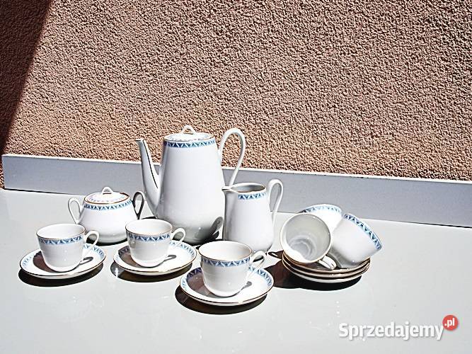 SERWIS KAWOWY 6 osób biała porcelana z jasno