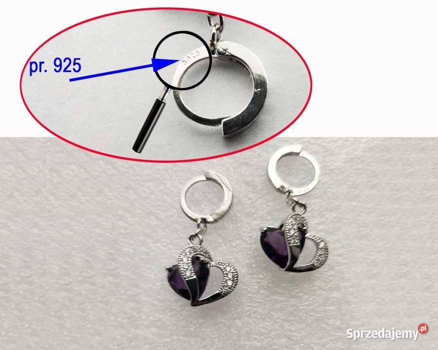 Kolczyki Serce Fioletowe pr925 NOWE Łódź