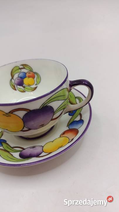 Filiżanka ze spodkiem mała owocowe zdobienie Porcelana i szkło Zamość