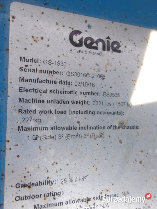 Podnośnik nożycowy zwyżka 8m Genie GS1930 Dźwigi, podnośniki Pleszew sprzedam