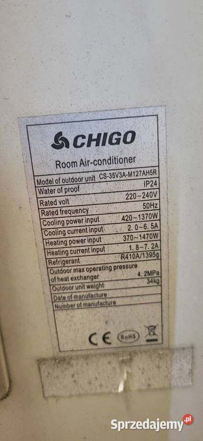 Klimatyzacja Chigo model CS35V3AM127AH5R sprzedam