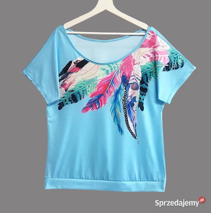 Damska bluzka błękitna z krótkim rękawem z Inny wzór Chrzanów