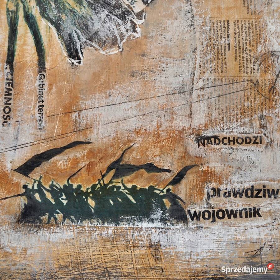 Wojownik obraz w technice mieszanej collage pomorskie Malbork