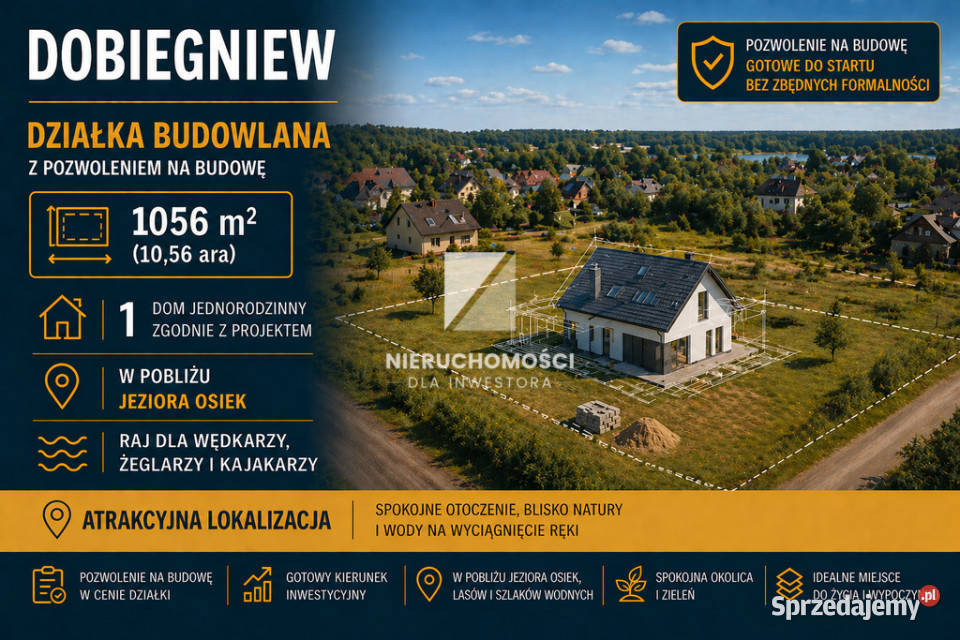 Działka budowlana w pobliżu jeziora Osiek 1056 Dobiegniew
