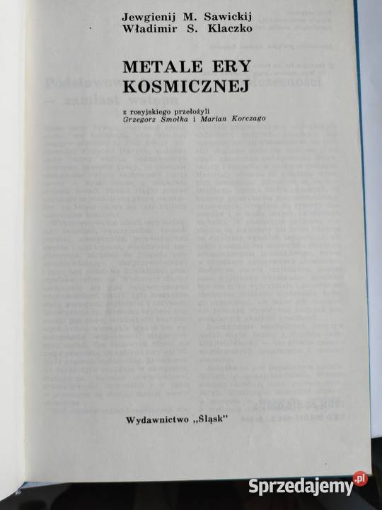 Metale ery kosmicznej JMSawickij i WSKłaczko chemia, biochemia pomorskie sprzedam