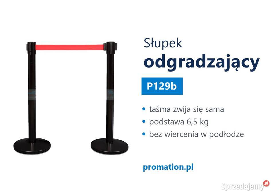 Czarny słupek odgradzający z taśmą do kolejek