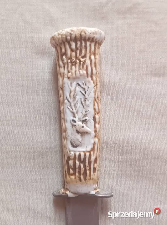 Nóż myśliwski finka rękojeść z imitacji rogu PRL Koźminek