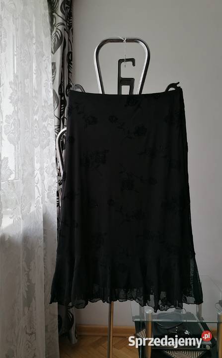 CZARNA OŁÓWKOWA SPÓDNICA Z FALBANĄ BONMARCHE Koronkowa  Łódź