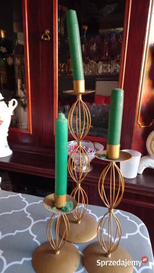 3 świeczniki mosiężny drut Warszawa