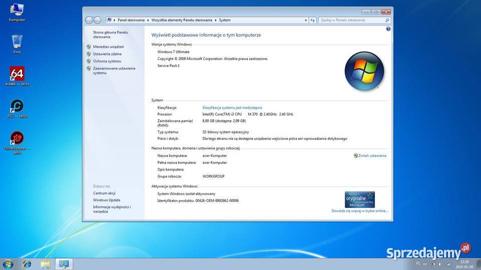 Acer 7741G i3 240GHz 8GB 500GB WIN7 Gwarancja kujawsko-pomorskie