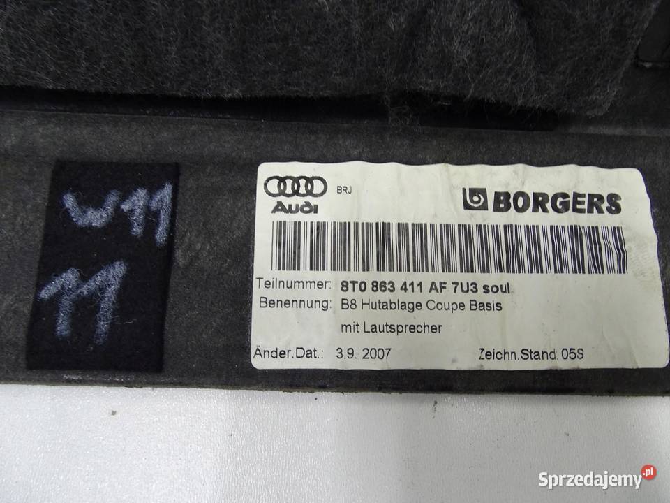 PÓŁKA BAGAŻNIKA TYŁ TYLNA 8T0863411AF AUDI A5 8T osobowe Półki tylne małopolskie