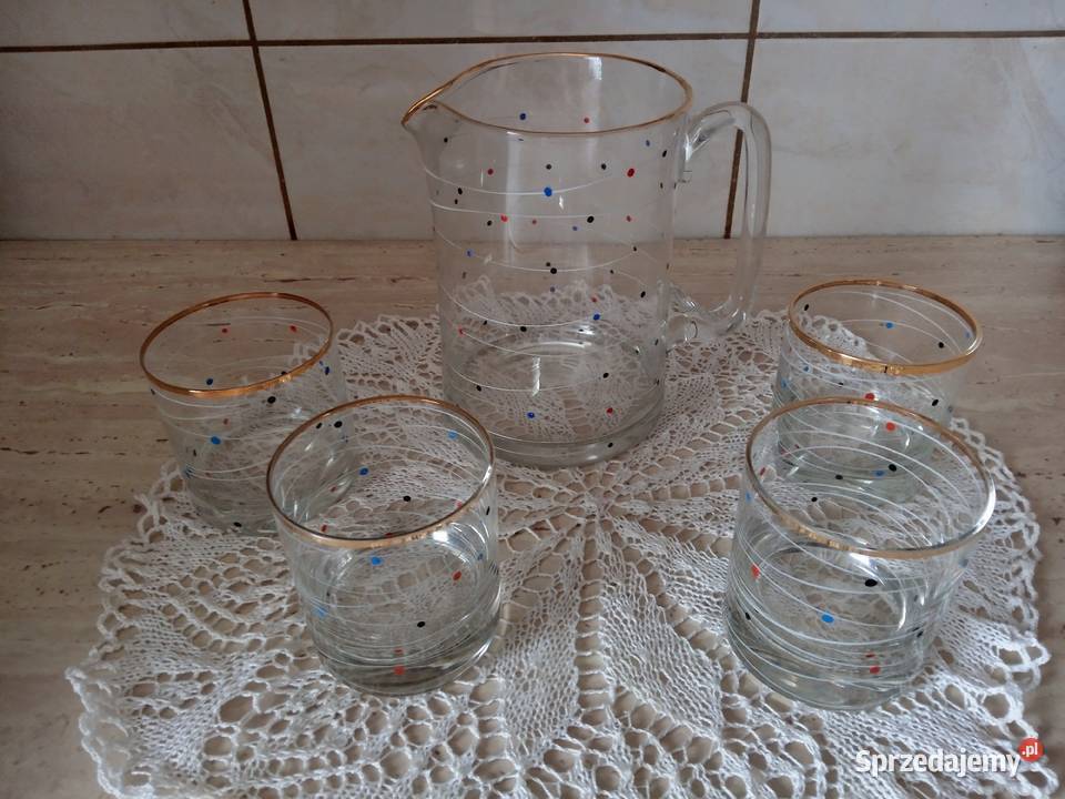 Dzbanek 4 szklaneczki w kropeczki lata 60 kujawsko-pomorskie Nakło nad Notecią