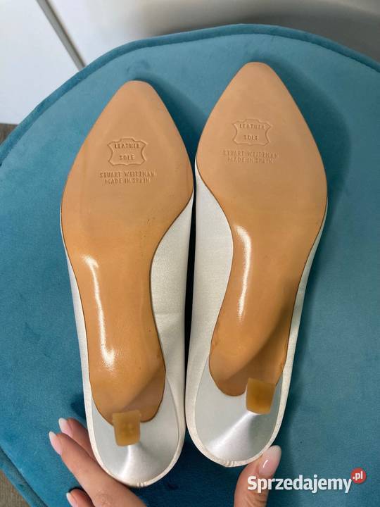 Nowe białe atłasowe buty szpilki luksus Stuart 24cm