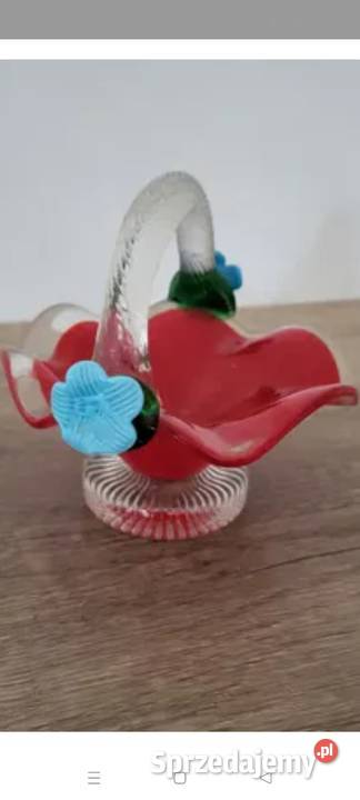 Piękny koszyczek szklany błękitne kwiatki prl zachodniopomorskie Choszczno sprzedam