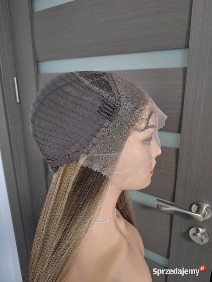 Peruka długa prosta blond shatush z koronką