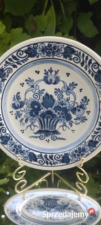 Piękny Malowany Talerz Delft antyk Pabianice