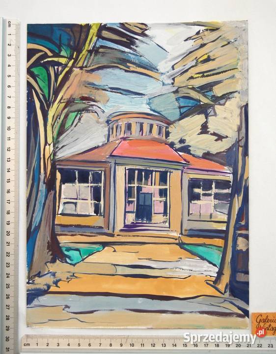 Architektura obraz gwasz Saba ekspresjonizm 29 x Obrazki i obrazy lubelskie
