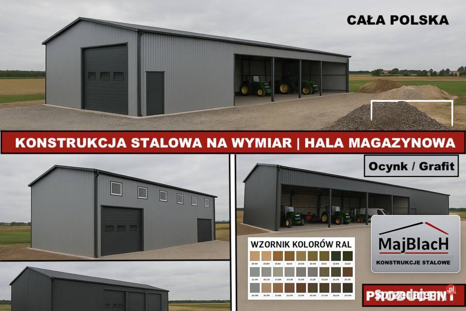 Popielaty Garaż Blaszany Dwuspadowy Wiata Hala Oborniki sprzedam