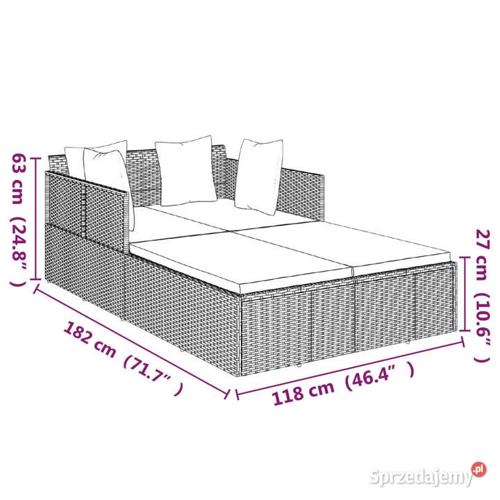 Leżak z poduszką czarny 182x118x63 rattan PE Warszawa sprzedam