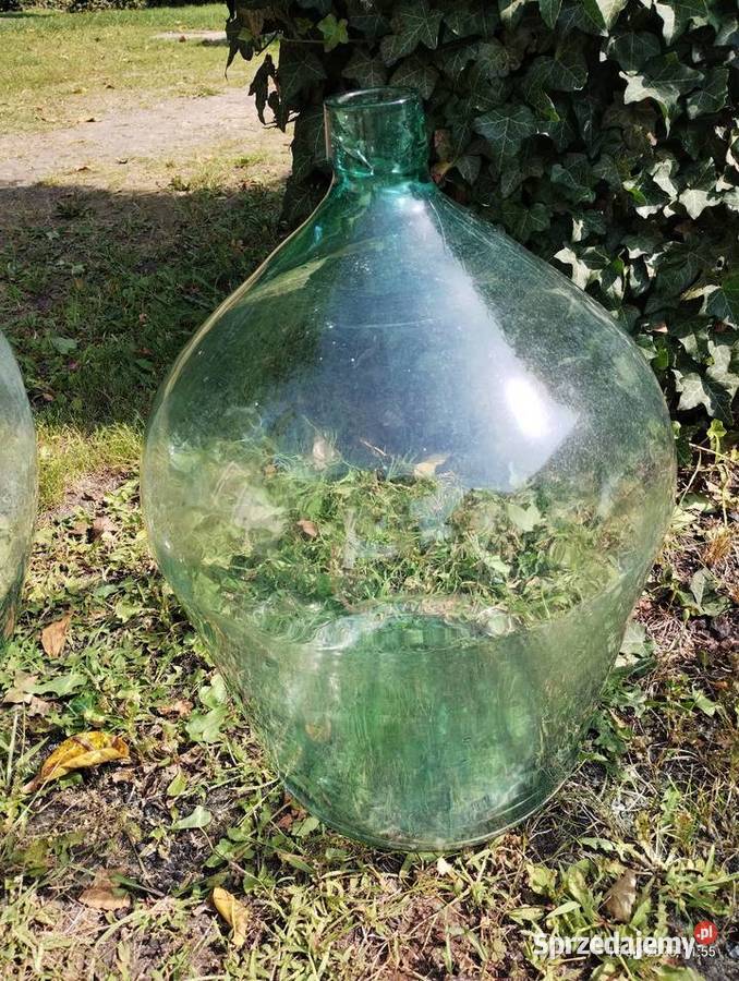 Balony na wino galon PRL zielone szkło ręczny Racibórz