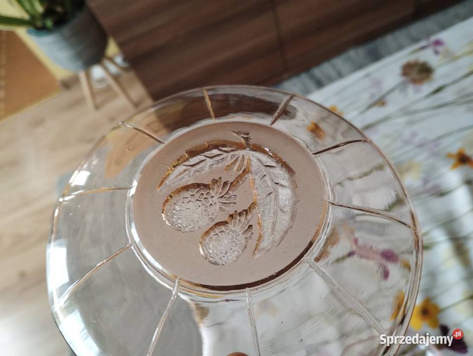 PRL talerzyki deserowe malina Hortensja art deco Kutno