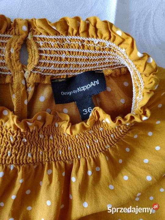 BLUZKA z długimi rękawami musztardowa w białe Rozmiar 36(S) Oborniki